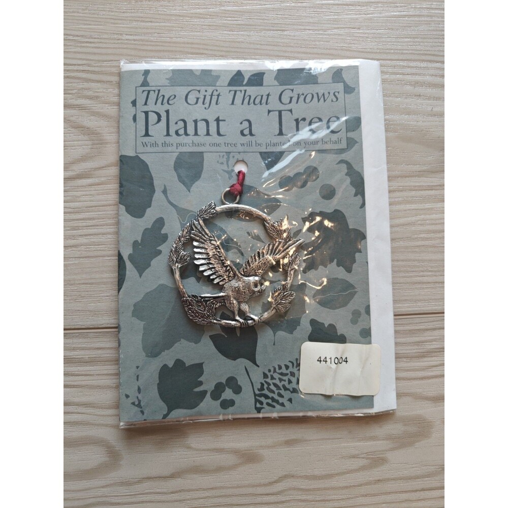 National Wildlife Fed. PEWTER ORNAMENT Owl Red Hanging Cord